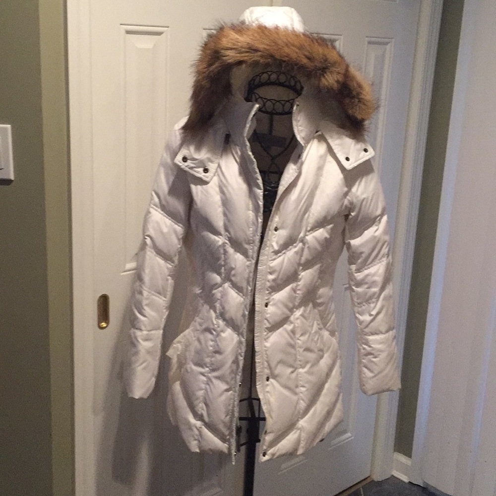 Andrew Marc women's white faux fur down jacket